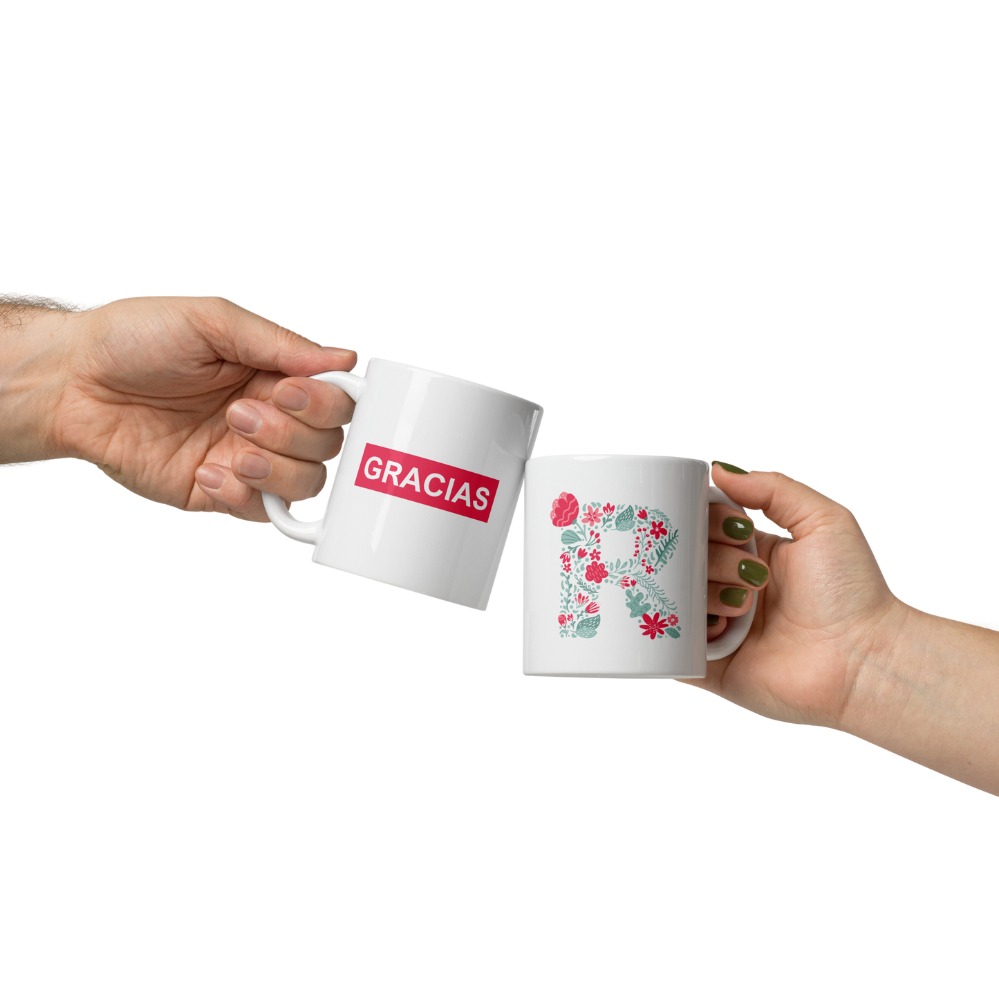 Taza "Letra flores y mensaje" ¡PERSONALIZA!
