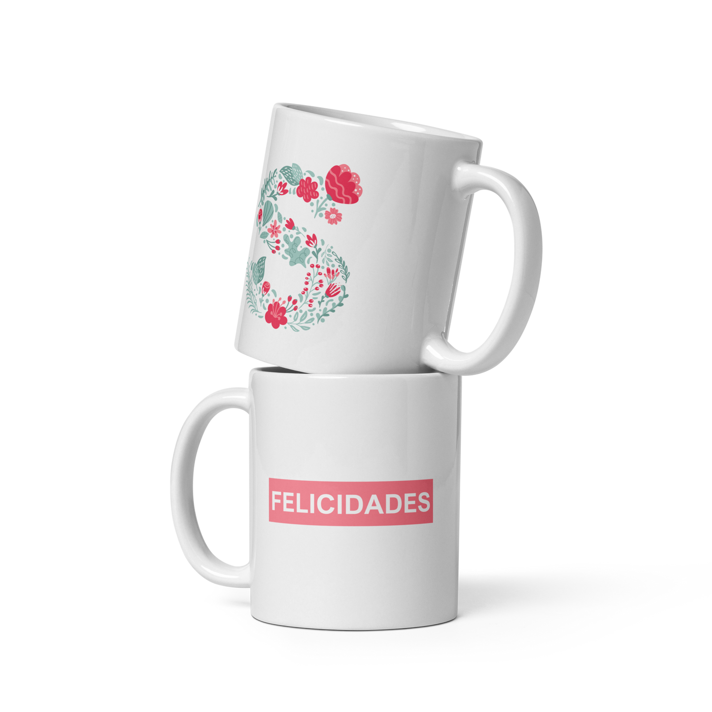 Taza "Letra flores y mensaje" ¡PERSONALIZA!
